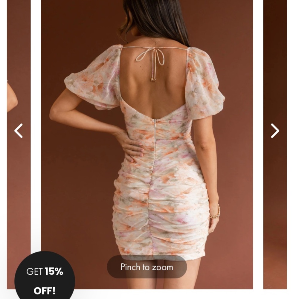 Puff sleeve v neckline mini dress - Picture 6 of 8